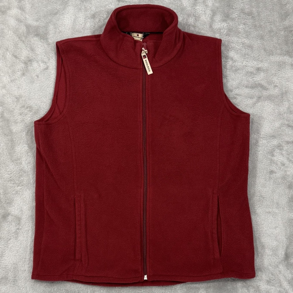 Woolrich Vest Womens Medium Red Ruby Fleece Full Zip Sleeveless Warm Outdoor
